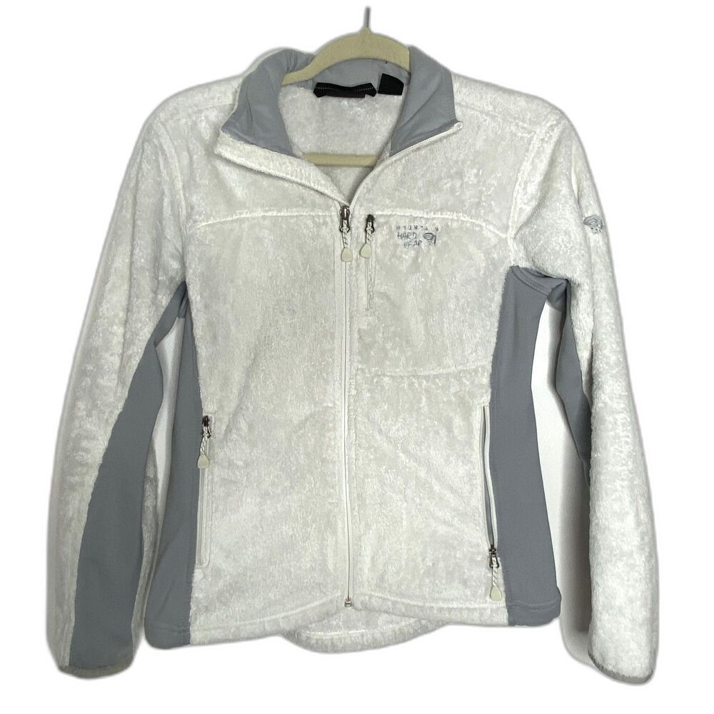 Mountain Hardwear Pyxis White Grey Furry Fleece Jacket Outdoor Cozy Techwear S